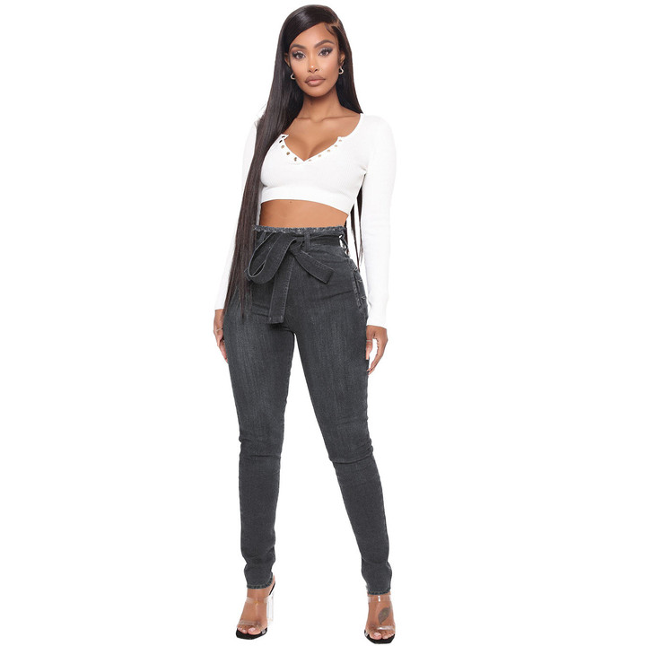 Women's Jeans High Waist Lace-up Slimming Skinny Pants