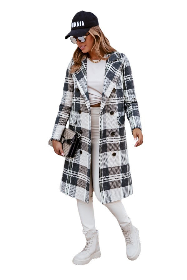 Fashion Plaid Woolen Long Sleeve Coat Overcoat Women's Clothing