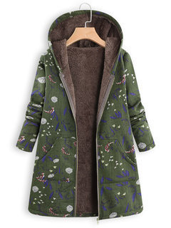 Cotton And Linen Printed Plush Coat Loose Large Size