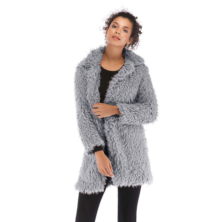 Women's Imitation Lamb Wool Top Solid Color Temperament Wild Long Sleeve Plush Warm Coat