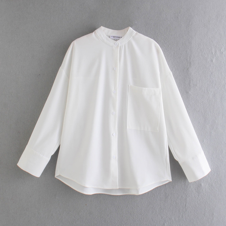 Women's Draped Collar Loose Shirt Casual With Pockets Blouses