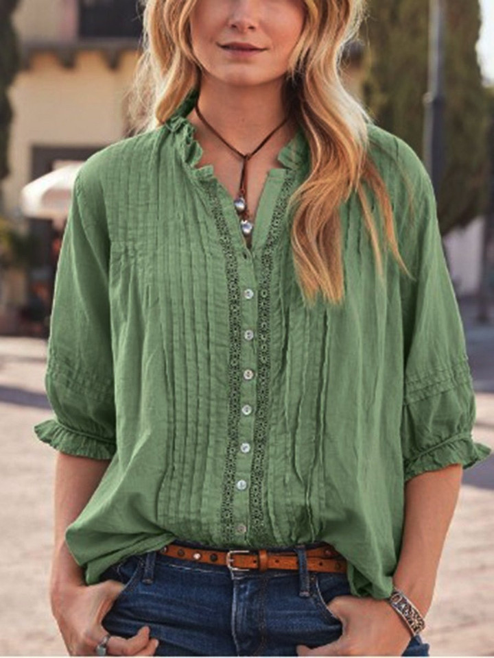 Pull-up Lace Shirt Two-color Multi-size Blouses