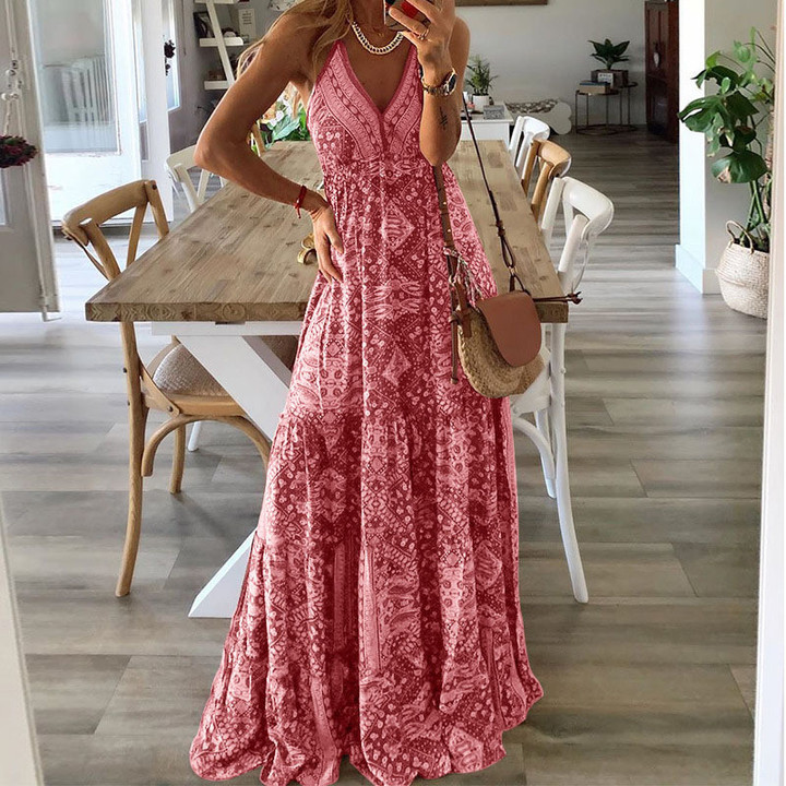 Women 's Sexy Sling Dress Bohemian Holiday Floral Print