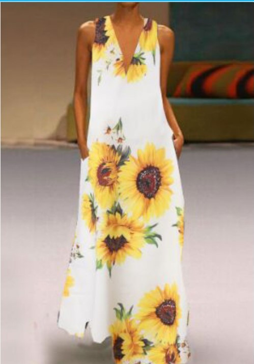 Women's Bohemian Sunflower Dress Female