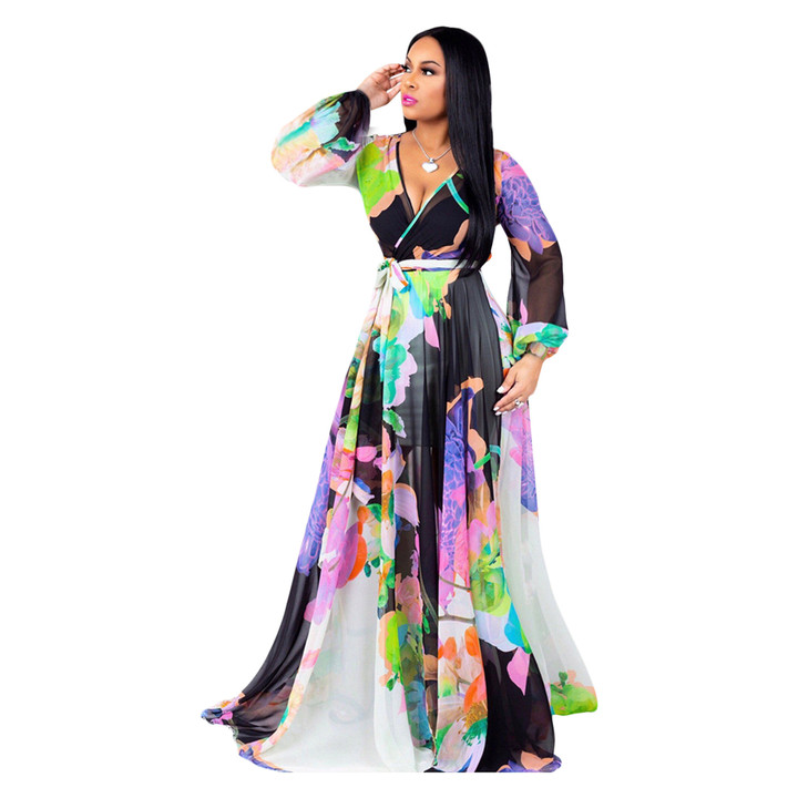 Chiffon Long Dress Digital Printing Fashion Style Large Swing Women's