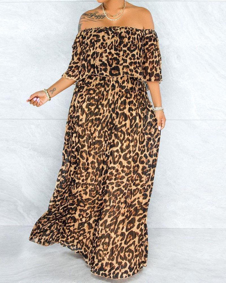 Large Size Off-shoulder Loose Leopard Print Dress