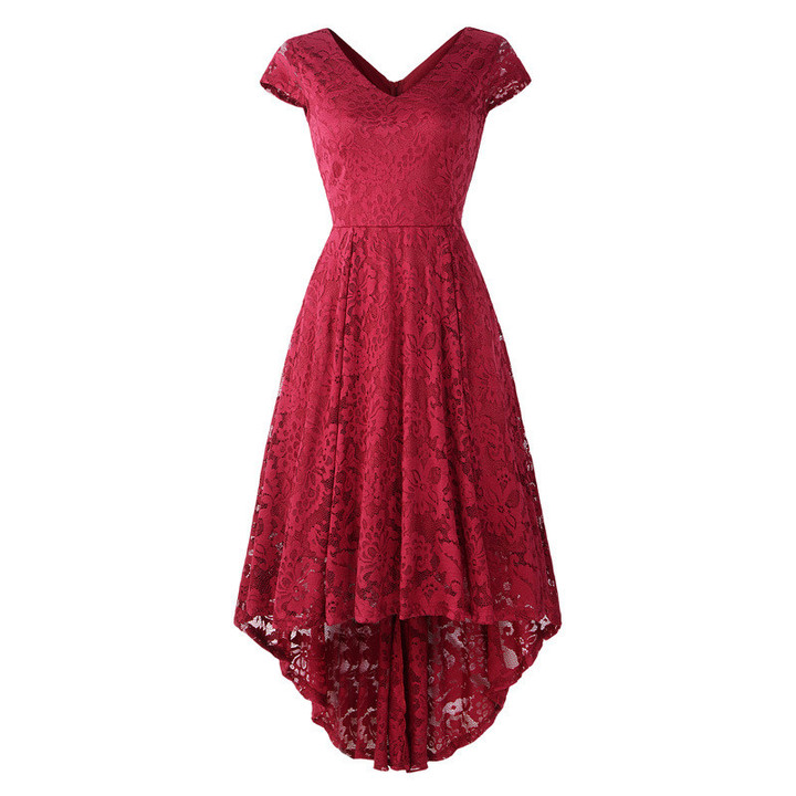 Women's Summer Double V-neck Sleeve Cocktail Swing Lace Dress