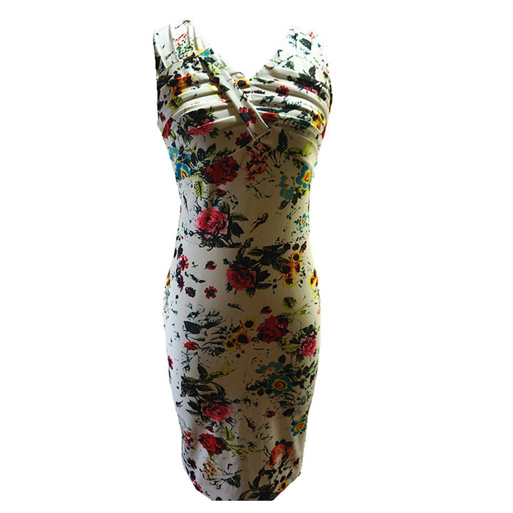 Women's Clothing Summer Print Waist-slimming Mid-length Dress