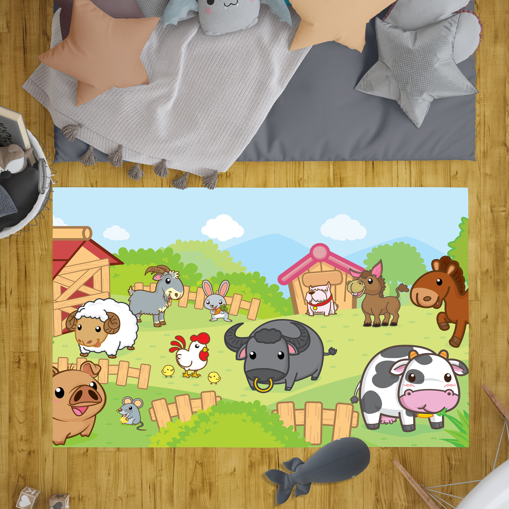 Animals In Farm Cute Cartoon Animal Cartoon Farm Rug Carpet For Nursery Baby Kids Little Girl Boy Room