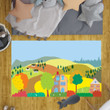 Autumn Countryside Landscape With Trees Houses Cows And Hills Farm Rug Carpet For Nursery Baby Kids Little Girl Boy Room