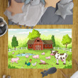 Cartoon Animals On A Farm Summer Landscape With Red House And Fence Farm Rug Carpet For Nursery Baby Kids Little Girl Boy Room