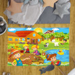 Cartoon Farm Scene With Kids For The Children Farm Rug Carpet For Nursery Baby Kids Little Girl Boy Room