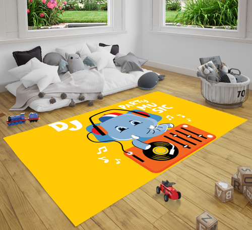 Baby Elephant Play Music Funny Animal Cartoon Cute Kids Play Area Rug Carpet Nursery Playroom Rugs Kids Room Decor