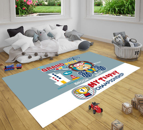 Animal Race Circuit Funny Animal Cartoon Cute Kids Play Area Rug Carpet Nursery Playroom Rugs Kids Room Decor