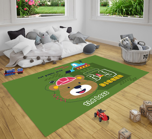Bear And Big Digger Funny Animal Cartoon Cute Kids Play Area Rug Carpet Nursery Playroom Rugs Kids Room Decor
