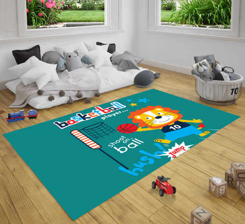 Basketball Player Funny Animal Cartoon Cute Kids Play Area Rug Carpet Nursery Playroom Rugs Kids Room Decor