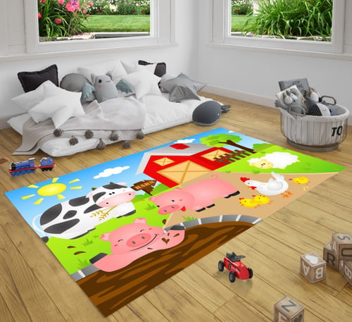 Barn Animals Farm Rug Carpet For Nursery Baby Kids Little Girl Boy Room