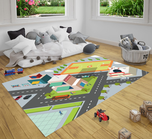 3D City Play City Road Map Area Rug Carpet For Toy Cars For Kids Room