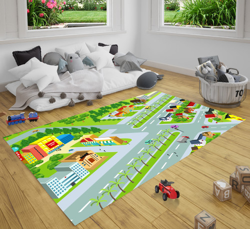 3D City Map Play City Road Map Area Rug Carpet For Toy Cars For Kids Room