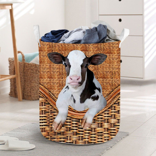 3D Milk Cow Vintage Pattern Laundry Basket
