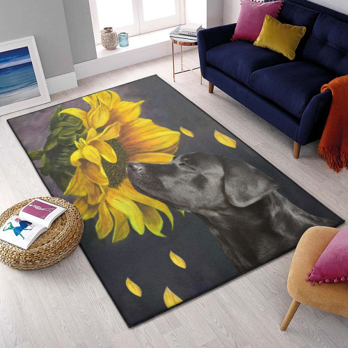 Helianthus Cool Rugs, Black Labrador Retriever Sunflower Rug Carpet Home Decor