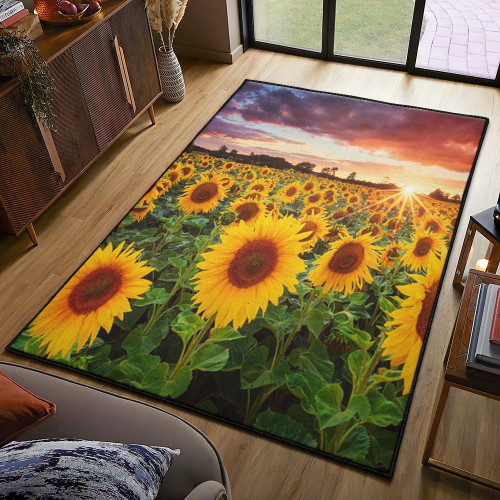 Flower Washable Rugs, Sunflower Field Rug Bedroom Rug Carpet Home Decor