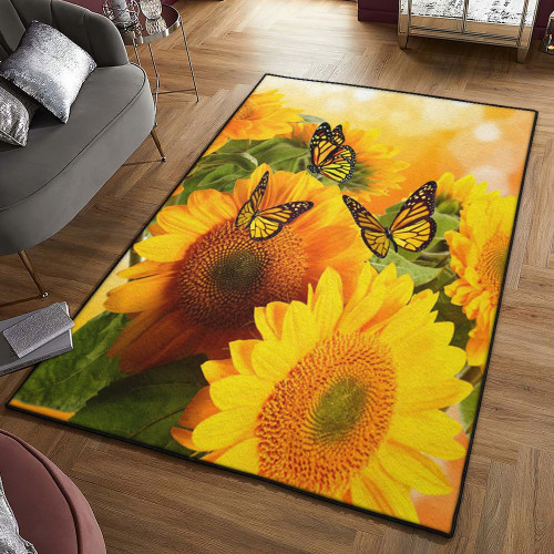 Flower Modern Rugs, Sunflower Butterfly Rug Living Room Rug Carpet Home Decor