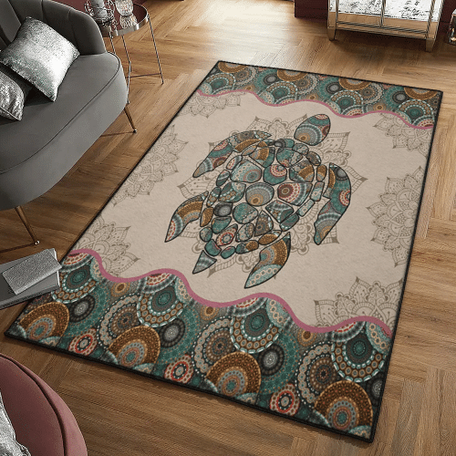 Turtle Kitchen Rugs, Turtle Mandala Flower Rug Floor Rug Carpet Home Decor
