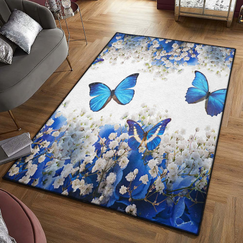 Butterfly Indoor Outdoor Rugs, Blue Butterflies Rug Carpet Living Room Decor