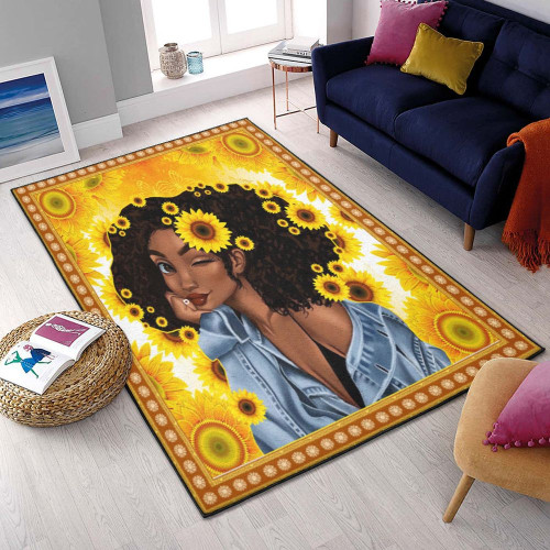 Black Women Kitchen Rugs, Black Woman Sunflower 1106VB Rug Carpet Living Room Decor