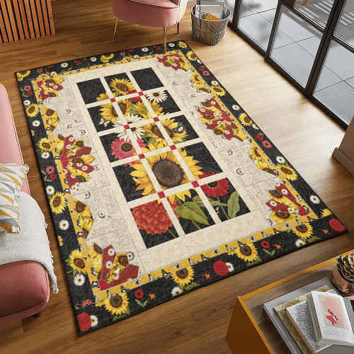 Helianthus Kitchen Rugs, Red Sunflower Rug Floor Rug Carpet Home Decor
