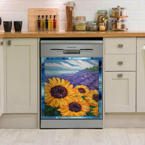 A Beautiful Sunflower Field Dishwasher Cover Sticker Magnetic Dishwasher Door Cover Kitchen Decor