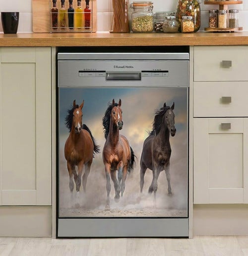 3 Horse Inspired Beauty In The Desert Dishwasher Cover Sticker Magnetic Dishwasher Door Cover Kitchen Decor