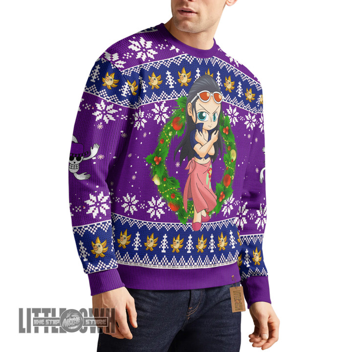 One Piece Custom Ugly Sweater Nico Robin Knitted Sweatshirt Anime Christmas Gift