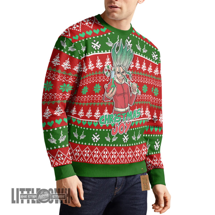 Senku Ishigami Ugly Sweater Custom Dr Stone Knitted Sweatshirt Anime Christmas Gift