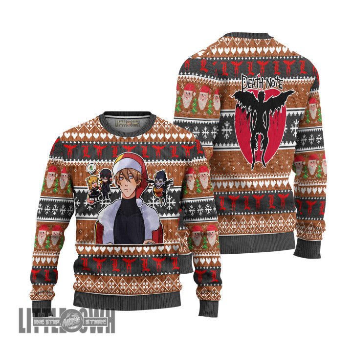 Death Note Ugly Sweater Custom Light Yagami Knitted Sweatshirt Anime Christmas Gift