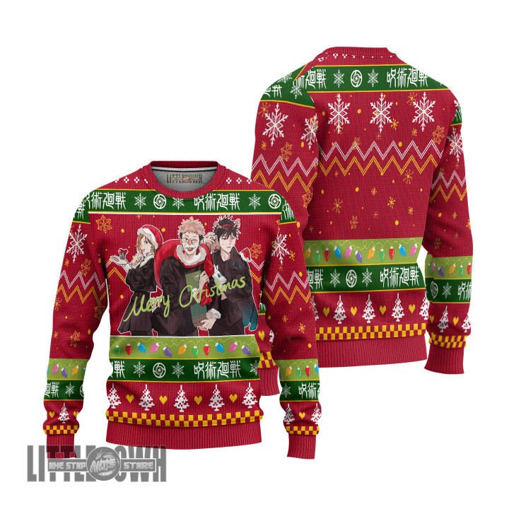 Jujutsu Kaisen Characters Knitted Ugly Christmas Sweater Red