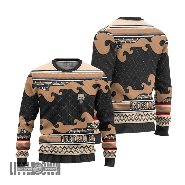 Inosuke Ugly Sweater Custom Demon Slayer Knitted Sweatshirt Anime Christmas Gift