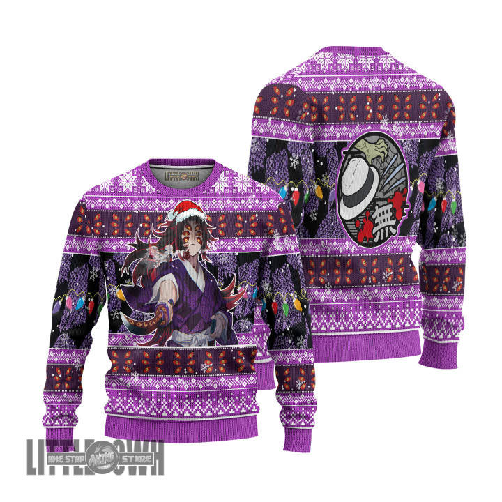 Kokushibo Ugly Christmas Sweater Demon Slayer Custom Anime Knitted Sweatshirt