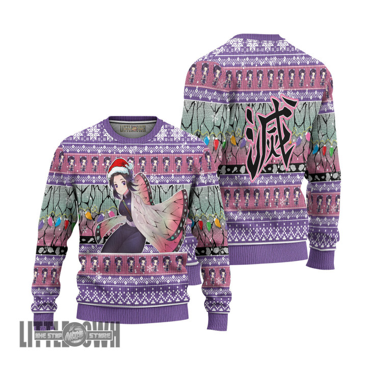 Shinobu Ugly Christmas Sweater Demon Slayer Custom Anime Knitted Sweatshirt
