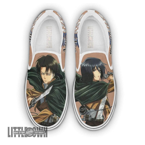 Levi and Mikasa Vans Shoes Custom Attack on Titan Anime Classic Slip-On -  LittleOwh