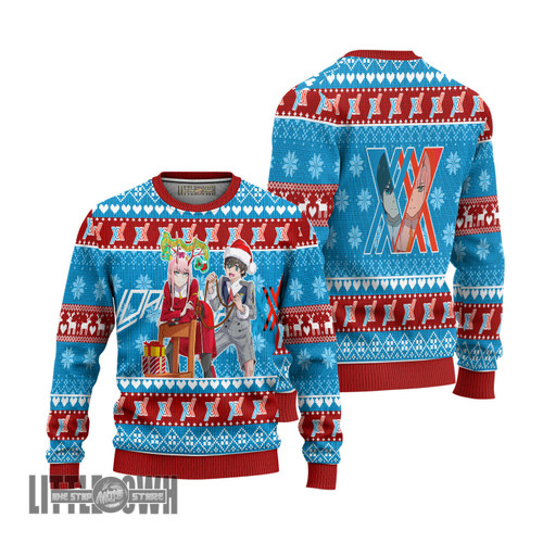 Darling In The Franxx Knitted Sweatshirt Zero Two x Hiro Ugly Sweater Christmas Gift