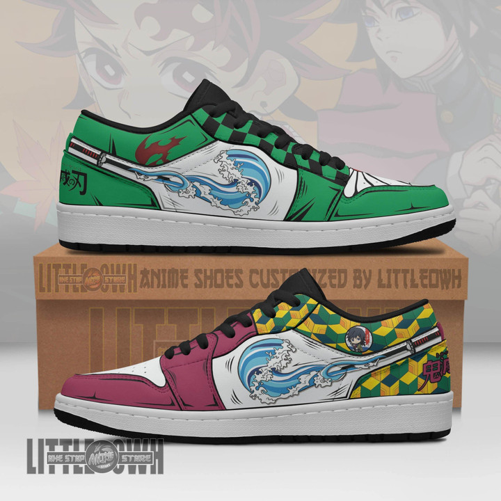 Tanjiro x Giyuu JD Low Sneakers Demon Slayer Anime Shoes Custom Breathing Sword - LittleOwh - 1