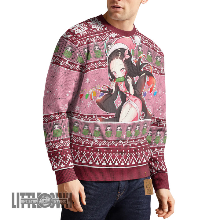 Demon Slayer Ugly Sweater Custom Nezuko Kamado Knitted Sweatshirt Anime Christmas Gift