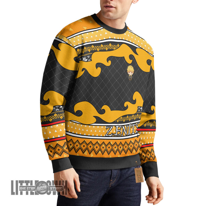 Zenitsu Agatsuma Ugly Sweater Custom Demon Slayer Knitted Sweatshirt Anime Christmas Gift