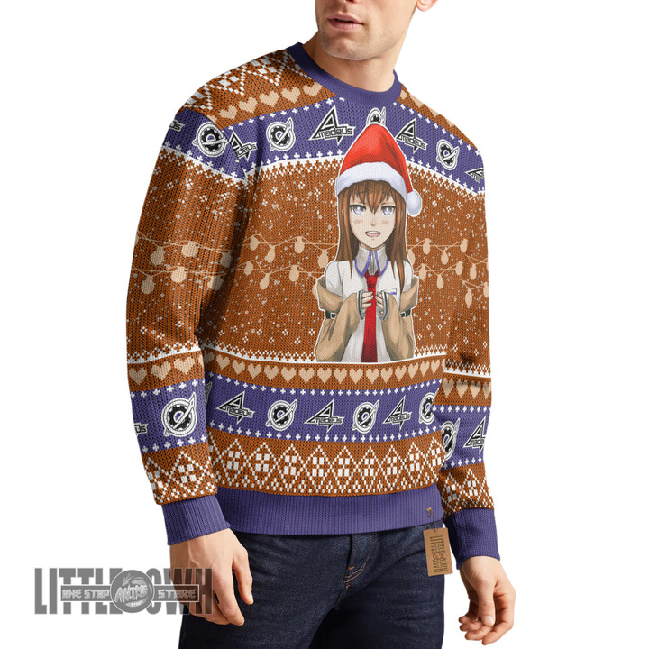 Steins Gate Ugly Sweater Custom Kurisu Makise Knitted Sweatshirt Anime Christmas Gift