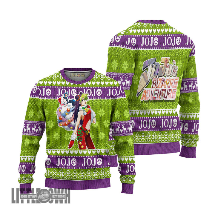 JoJo's Bizarre Adventure Ugly Sweater Jolyne x Iggy Knitted Sweatshirt Christmas Gift