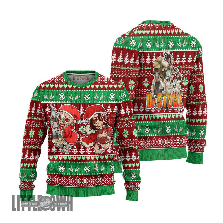 Dr Stone Ugly Sweater Custom Senku x Tsukasa Knitted Sweatshirt Anime Christmas Gift