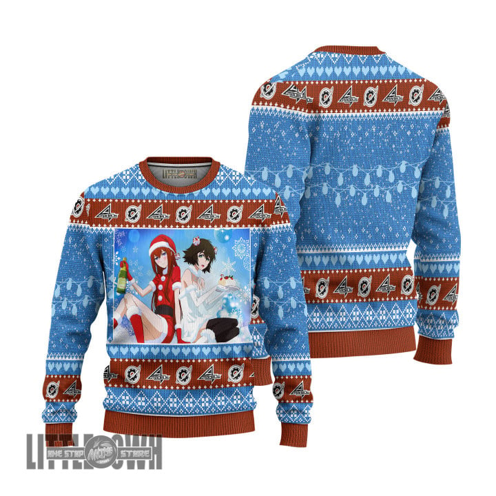 Steins Gate Ugly Sweater Custom Kurisu x Mayuri Knitted Sweatshirt Anime Christmas Gift