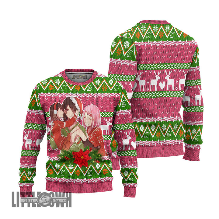 Naruto Ugly Sweater Sakura Haruno Family Knitted Sweatshirt Anime Christmas Gift